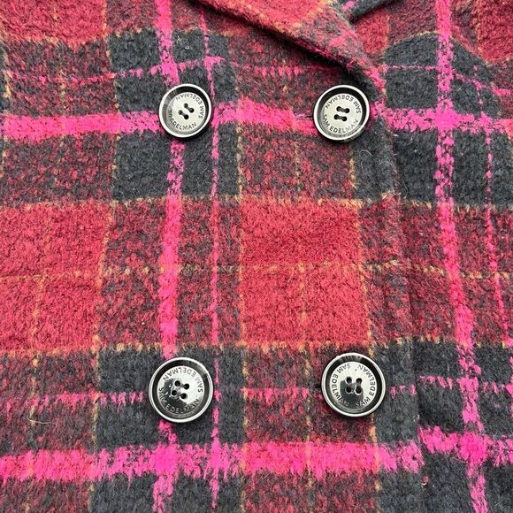 Sam Edelman Pink Red Plaid Coat | Wool Blend Double Breasted Peacoat - Picture 9 of 12